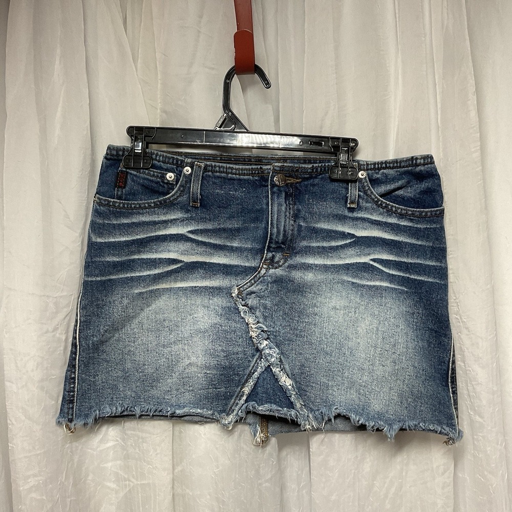 VTG 90s Y2K Mudd Denim Jean Mini Skirt Size 11 frayed‎ Hem Distressed grunge